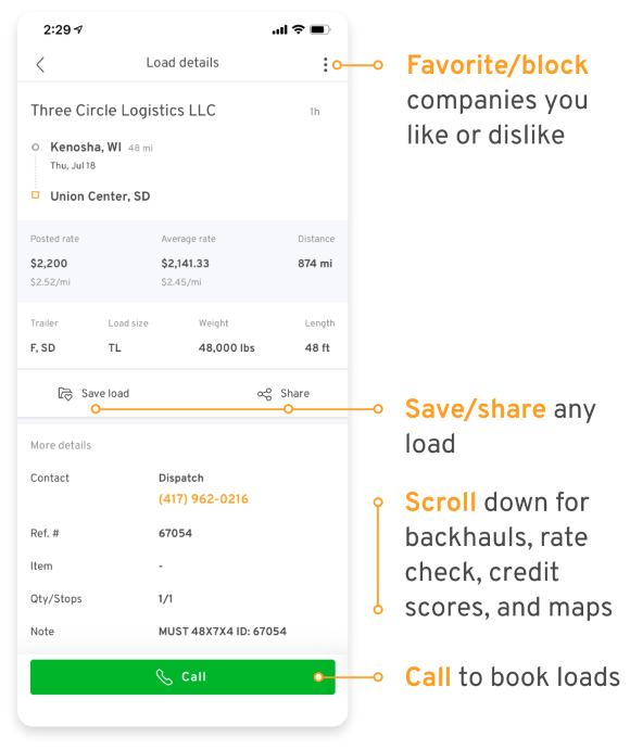 load details and booking